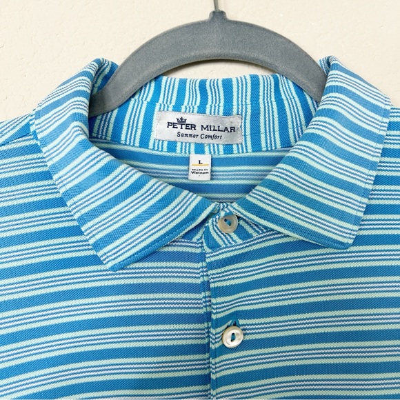 Peter Millar Men’s Summer Comfort Golf Polo | Size Large | Blue Striped - Picture 4 of 7